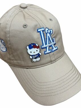 Hello Kitty x LA Dodgers Embroidered Cap - Beige hello kitty hat pin Dodgers hat